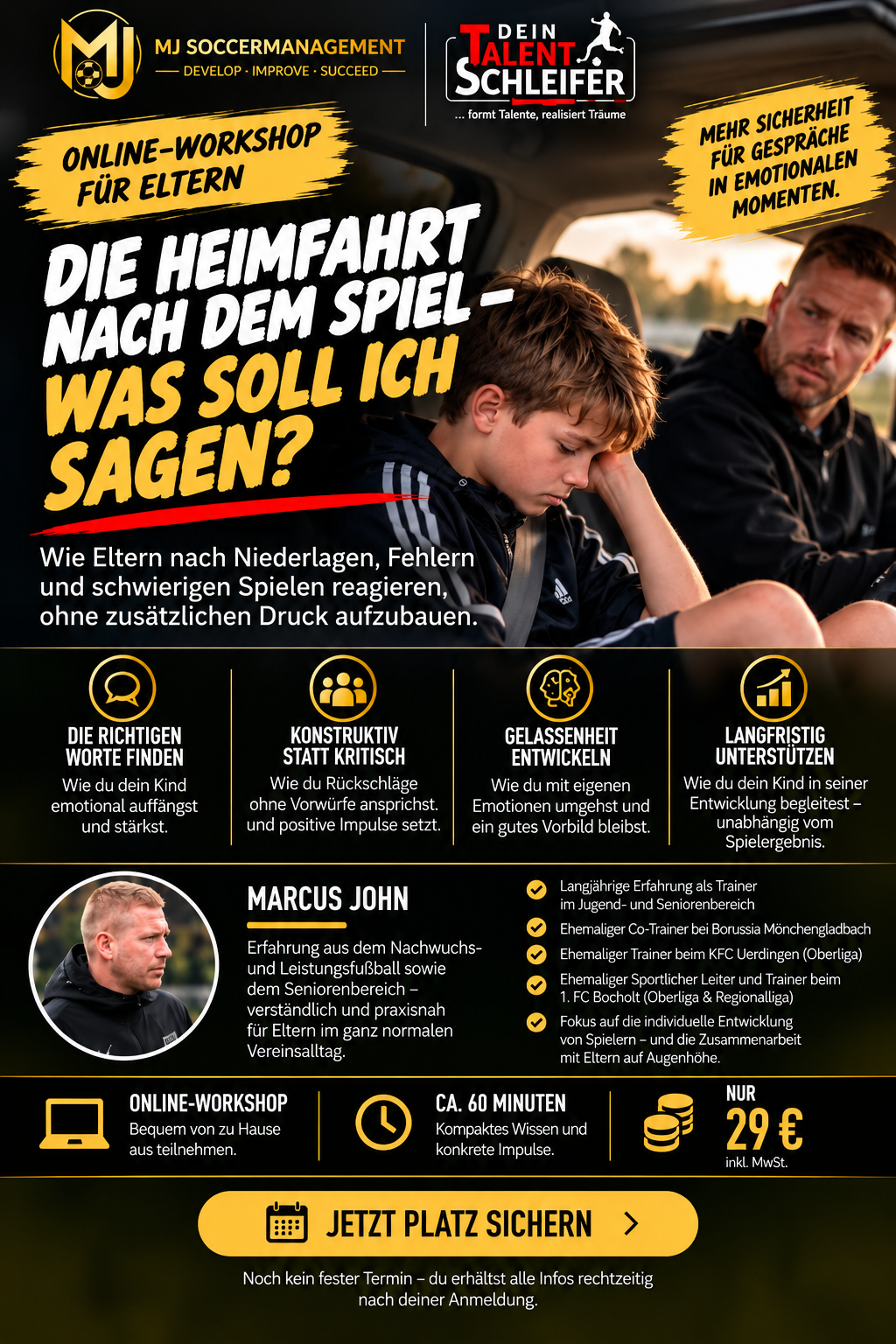 Flyer Online Workshop Die Heimfahrt nach dem Spiel